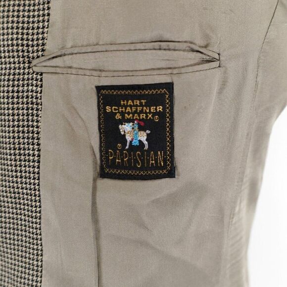 Hart Schaffner Marx Parisian Tweed Wool Houndstooth Black Tan Sport‎ Coat 42L - Picture 12 of 16